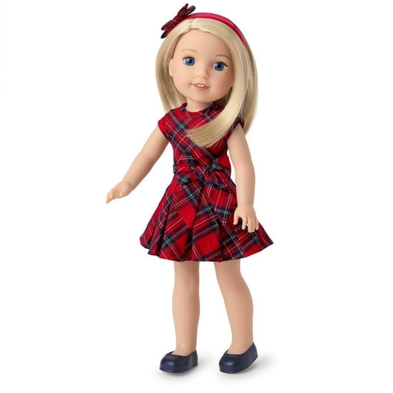 American Girl Pretty Plaid Christmas Dress for 14.5 inch Wellie Wishers Dolls (Doll Not Included)