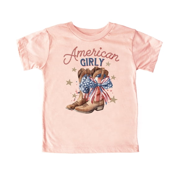 American Girl Western Shirt for Youth and Toddler Girls Patriotic Country Tee Peach Shirt 12 Months