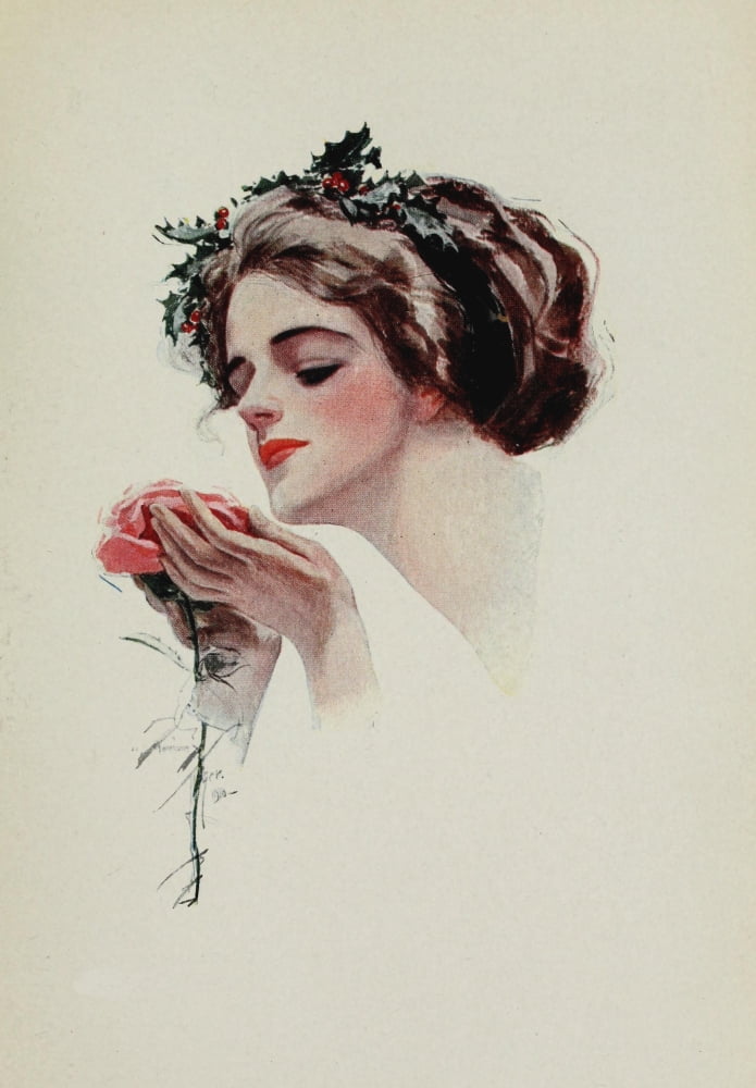 American Girls in Miniature 1912 Holly girl with rose Canvas Art - Harrison Fisher (18 x 24)