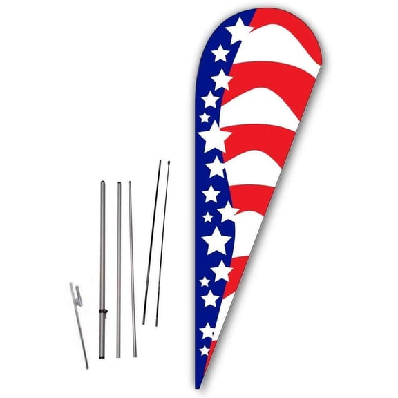 American Glory Teardrop Feather Flag - Complete with 14ft Pole Set and Ground Spike