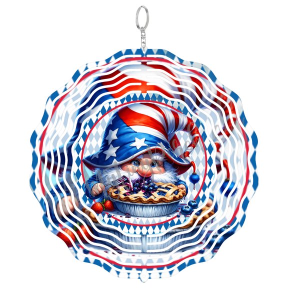 American Gnome 4th Of July 3D Wind Spinner, Patriotic Garden Decor, Kinetic Hanging Spinner