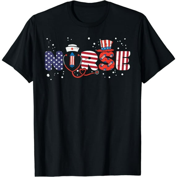 American Gnomes Nurse 4th Of July Scrub Top Patriot Women T-Shirt