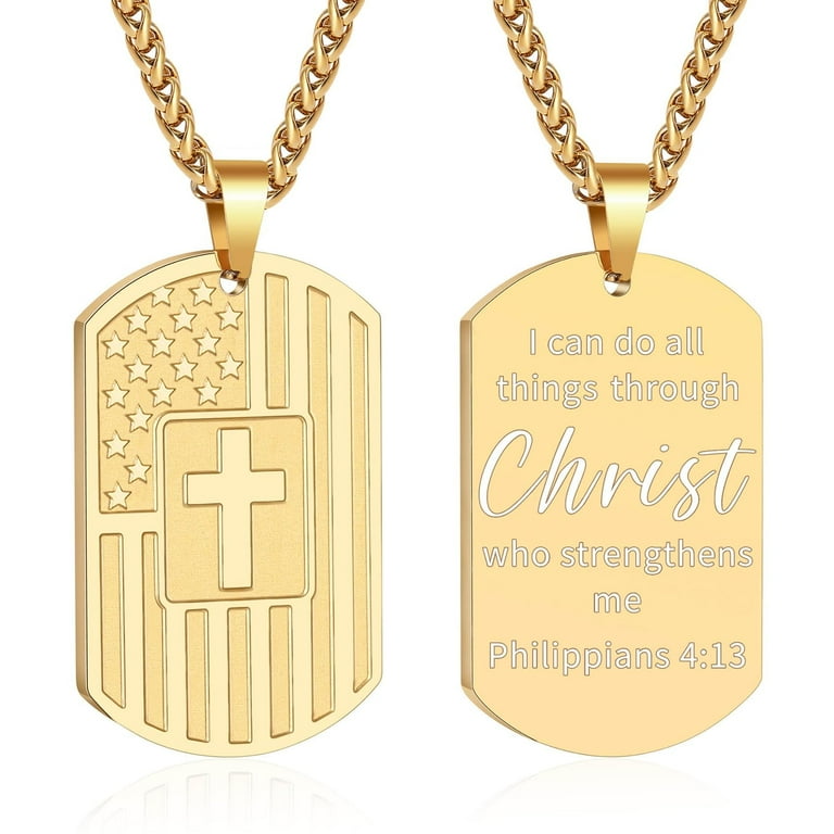 APSVO Dog Tag Cross Necklace for Men, Stainless Steel Bible Verse