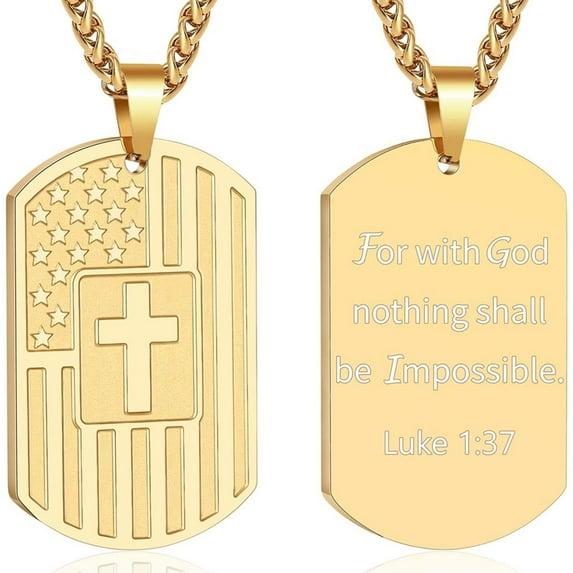 APSVO Gold Dog Tag Cross Necklaces for Men Boys American Flag Pendant Chain Catholic Christian Religious Birthday First Communion Graduation Fathers Day Jewelry Gifts Teen Son Dad Kids Age Ideas
