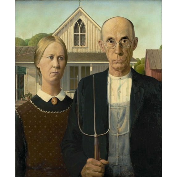 American Gothic (Artist: Grant Wood) c. 1930, Masterpiece Classic (24x36 Giclee Gallery Art Print, Vivid Textured Wall Decor)