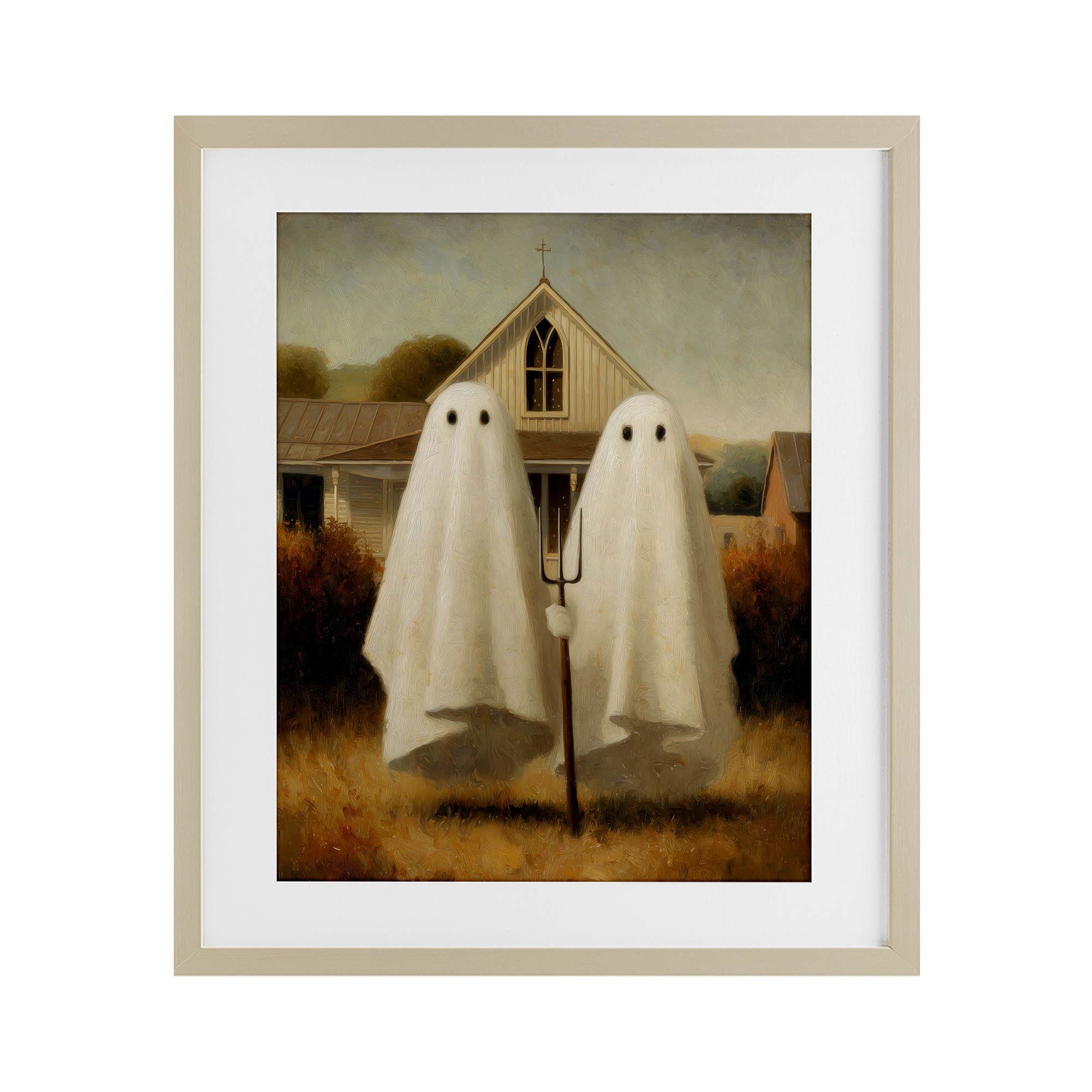 American Gothic Ghosts Birch Framed Print Under Glass, design by Arlington Prints
