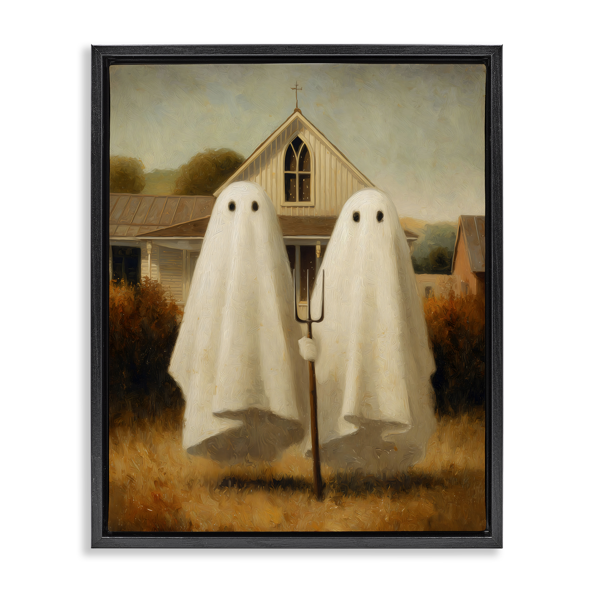 American Gothic Ghosts Black Framed Floater Canvas Wall Art, design by Arlington Prints