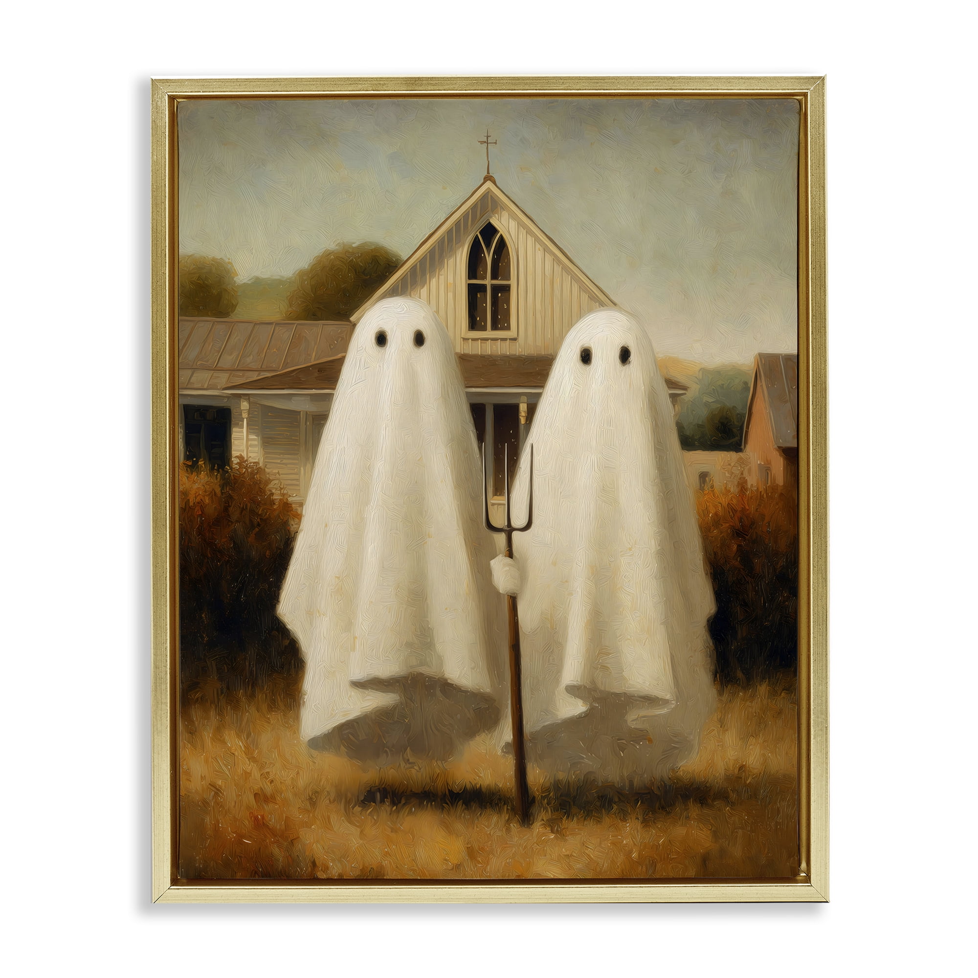 American Gothic Ghosts Gold Framed Floater Canvas Wall Art, design by Arlington Prints