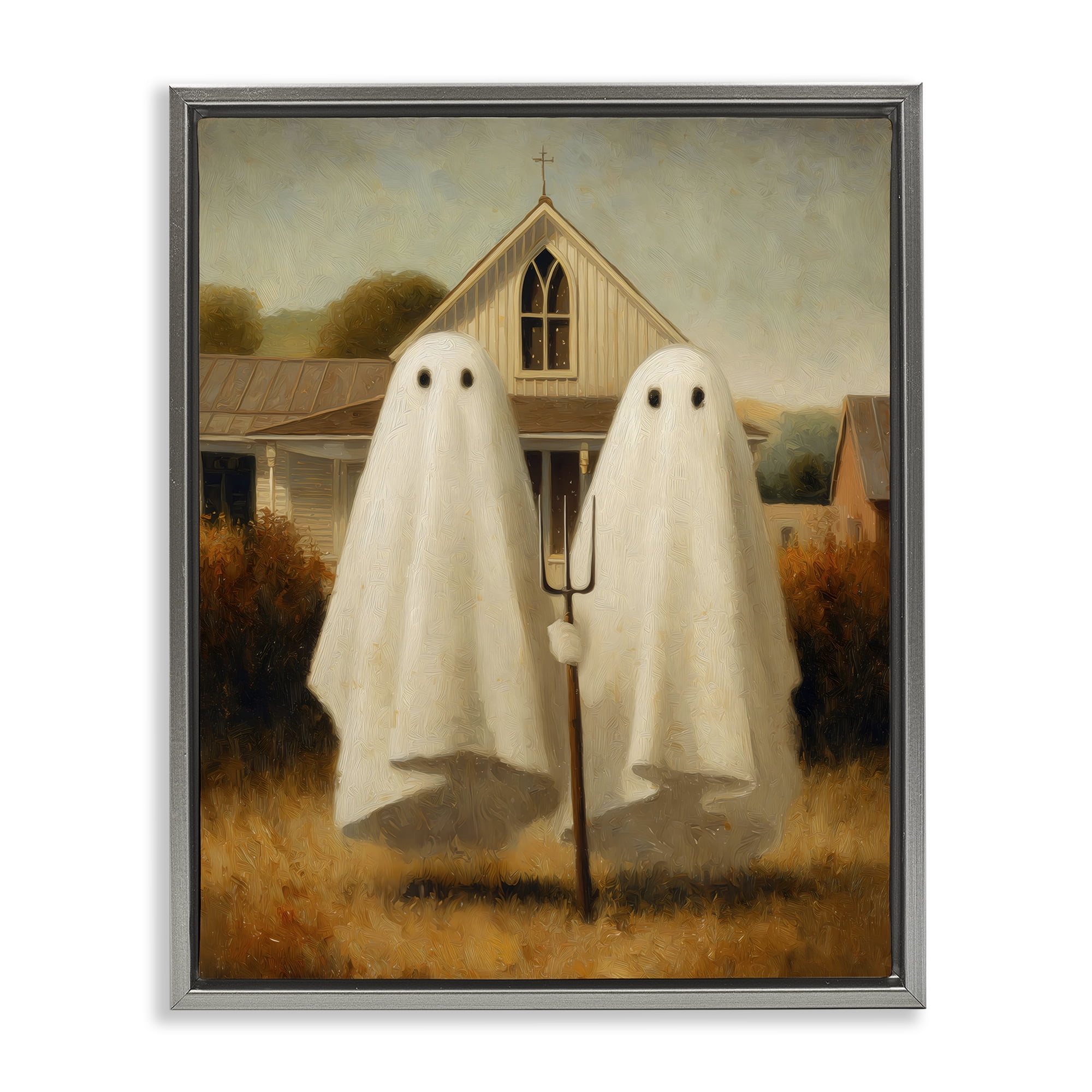 American Gothic Ghosts Gray Framed Floater Canvas Wall Art, design by Arlington Prints