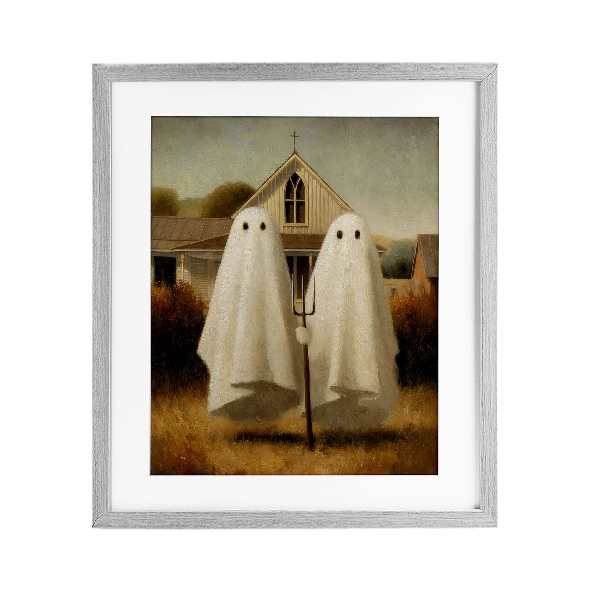 American Gothic Ghosts Gray Framed Print Under Glass, design by Arlington Prints