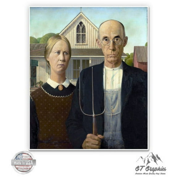 American Gothic Grant Wood - 5" Vinyl Sticker - For Car Laptop I-Pad - Waterproof Decal