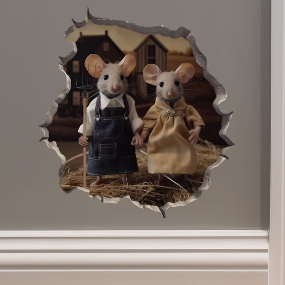 American Gothic Mice in Mouse Hole Decal - Mouse Hole 3D Wall Sticker