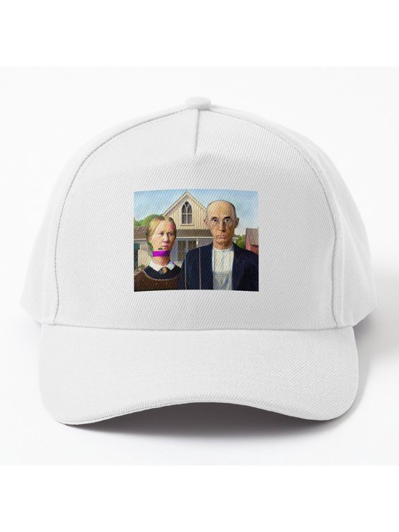 American Gothic Pixel Glitch Baseball Hat, Classic Art Tech Effect Design, Everyday Cap