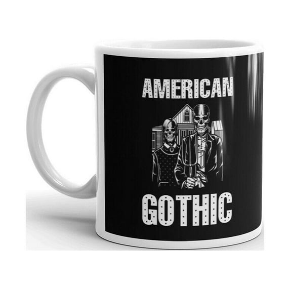 American Gothic Skull Couple Novelty Halloween Coffee Tea Ceramic Cup Office Work Mug 11 Oz
