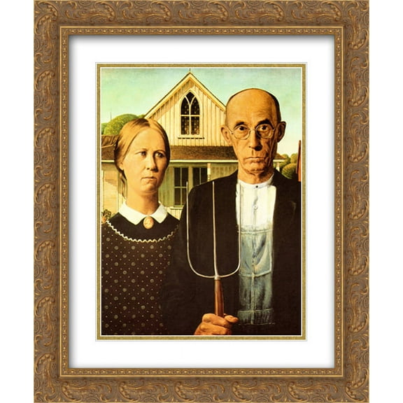 American Gothic, c.1930 2x Matted 16x19 Gold Ornate Framed Art Print by Grant Wood