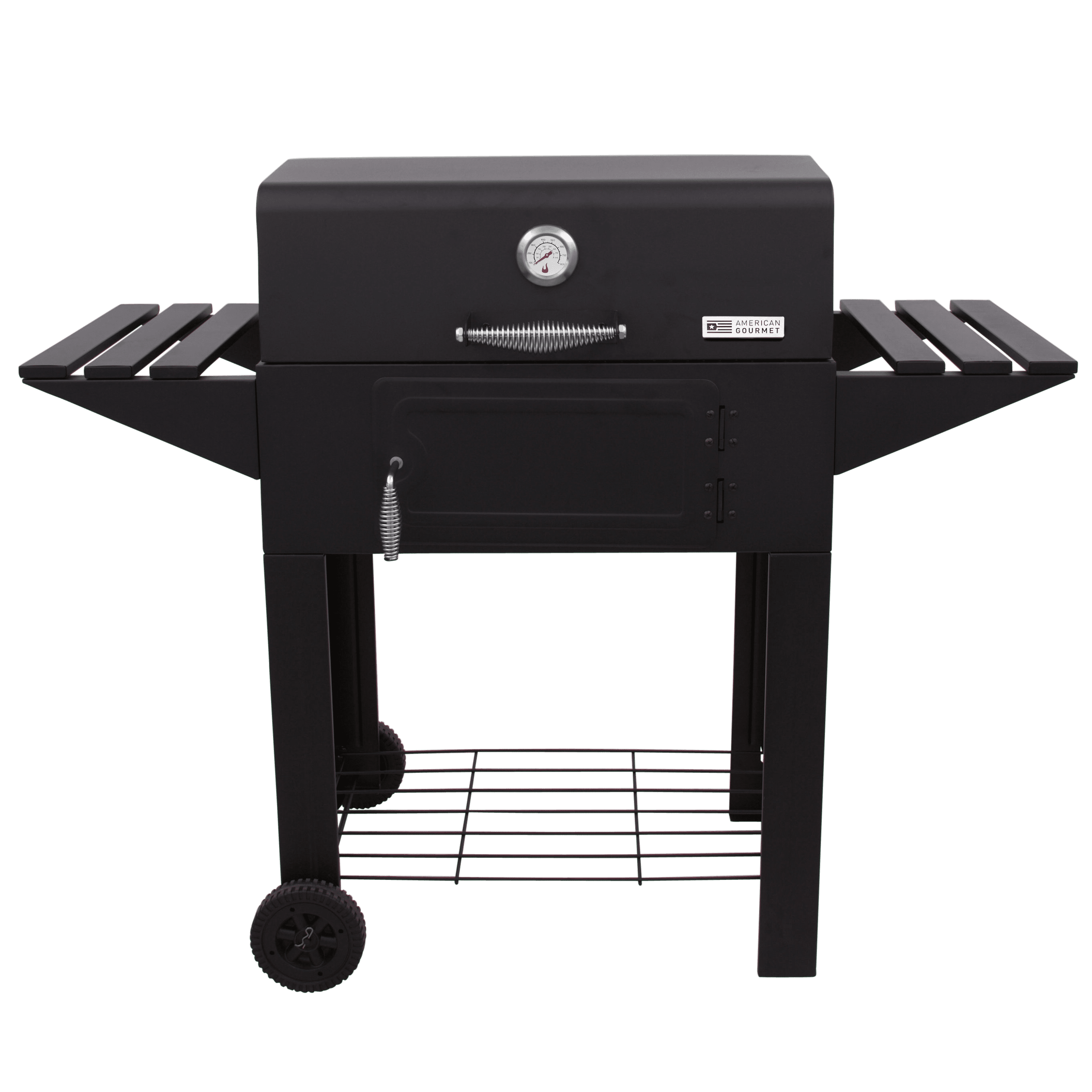 Santa Fe Black Stainless Steel Charcoal Grill with Side Shelves