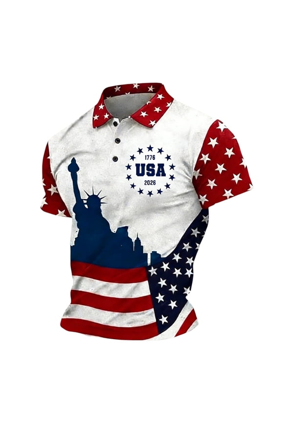 American Graphic Golf Shirts for Men Patriotic Flag Print Short Sleeve 1776-2026 Stretch Raglan Quick Dry Sport Casual Tops 2026 Wine L