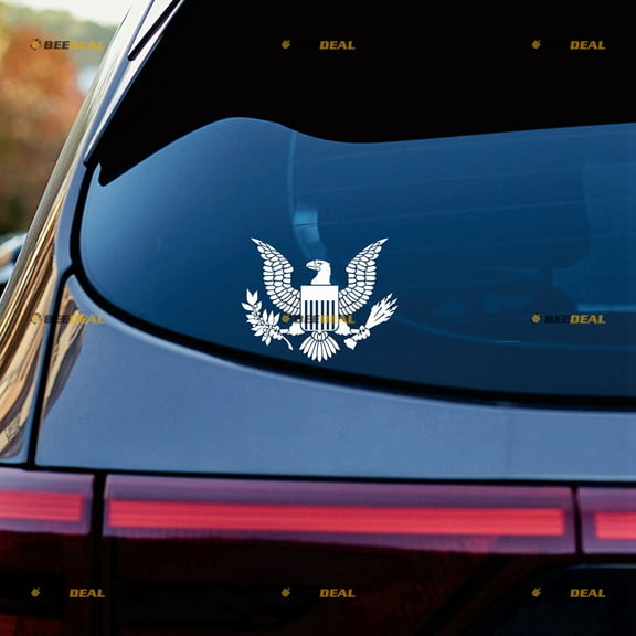 American Great Seal Eagle Sticker Decal Vinyl - White 6" - For Car Boat Laptop Cup No Background Die-cut