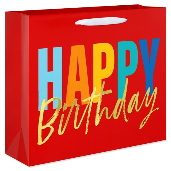 American Greetings 10" Red Horizontal Birthday Gift Bag, Script (1-Count)