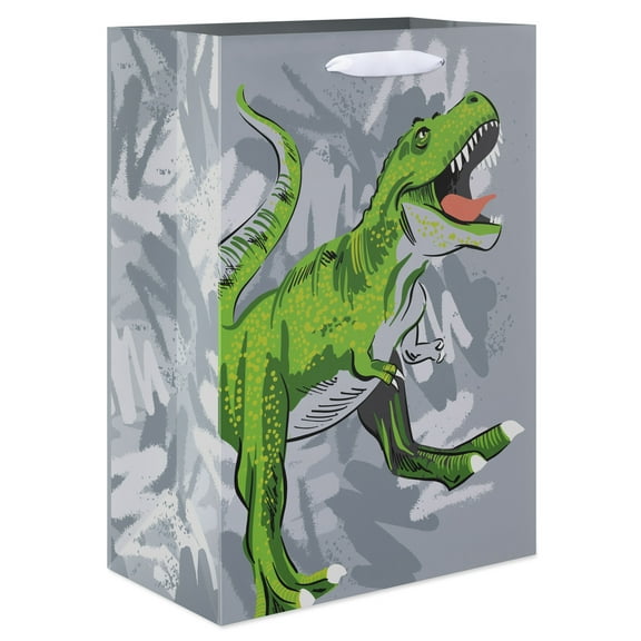 American Greetings 10 in. Gray Medium Gift Bag for Boy, Green T-rex (1-Count)