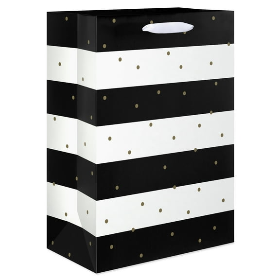 American Greetings 10 in. Medium Gift Bag, Black White Stripes and Gold Dots (1-Count)