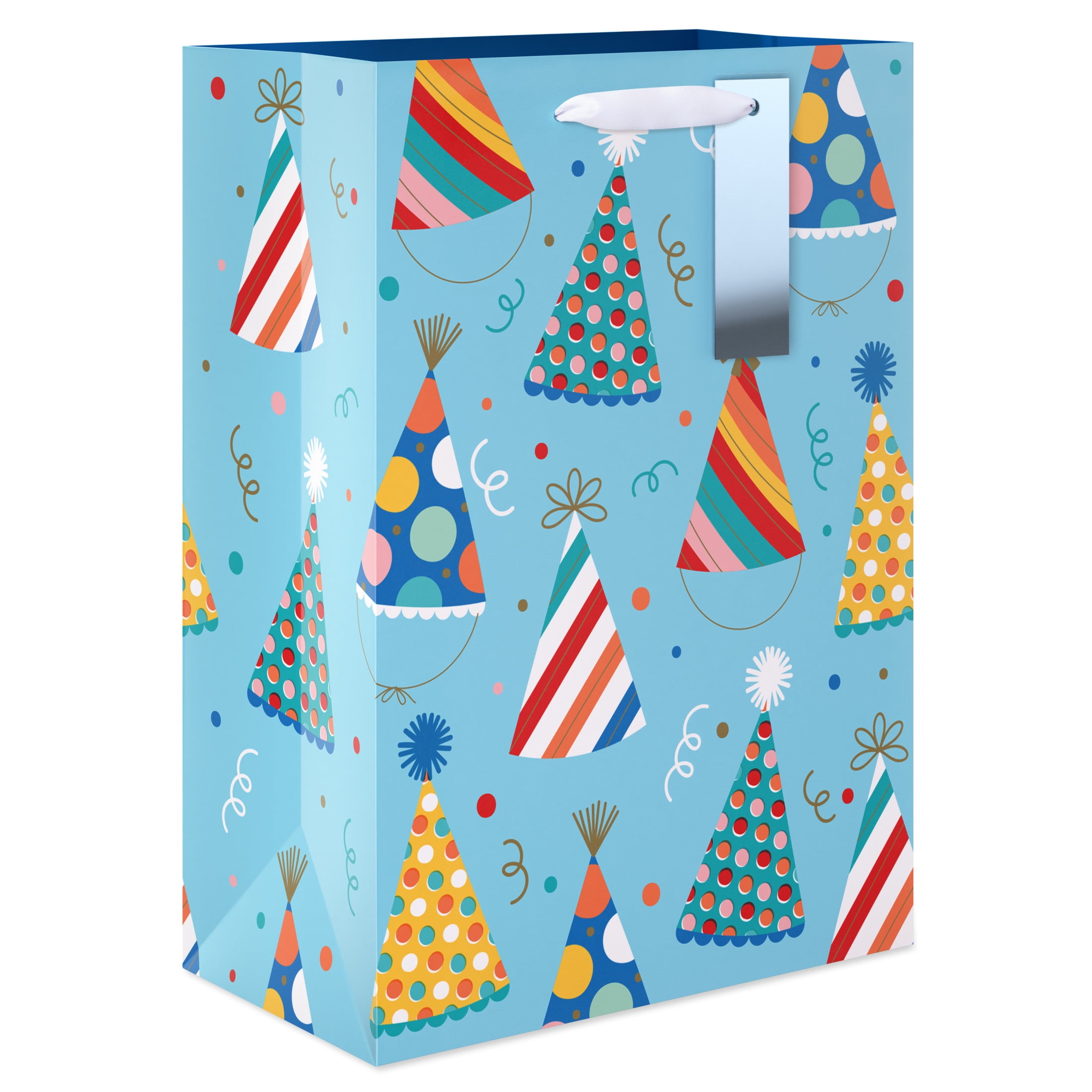 American Greetings 10 in. Medium Light Blue Birthday Gift Bag, Party Hats (1-Count)