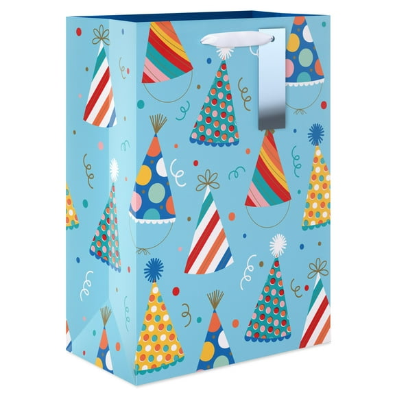 American Greetings 10 in. Medium Light Blue Birthday Gift Bag, Party Hats (1-Count)