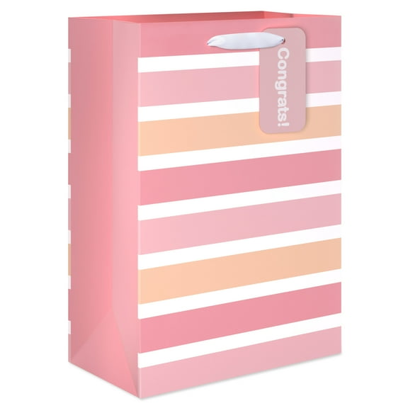American Greetings 10 in. Medium Pink Baby Shower Gift Bag with Hang Tag, Stripes (1-Count)