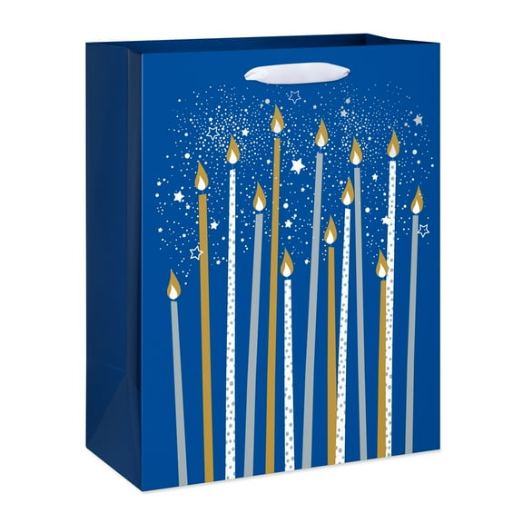 American Greetings 12.75 in. Large Blue Birthday Gift Bag for Him, Candles (1-Count)