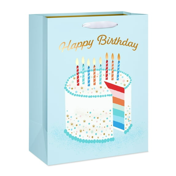 American Greetings 12.75 in. Large Light Blue Birthday Gift Bag, Cake and Candles (1-Count)