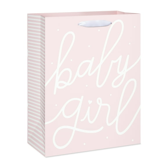 American Greetings 12.75 in. Large Pink Baby Shower Gift Bag, Baby Girl Script (1-Count)
