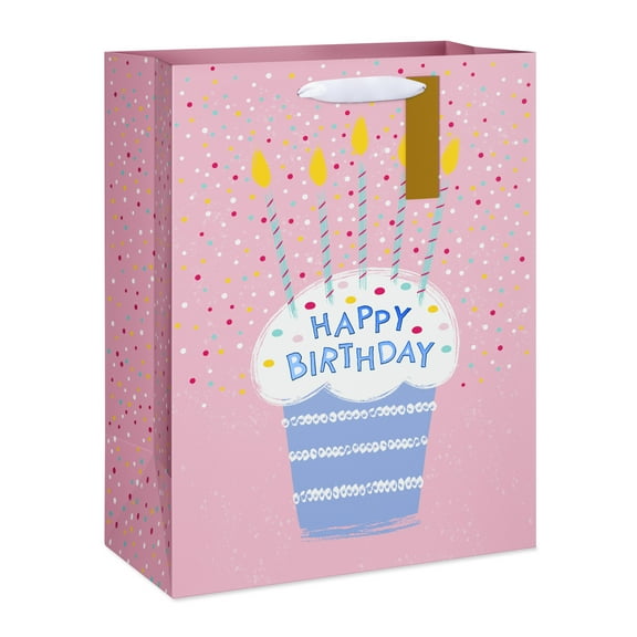 American Greetings 12.75 in. Large Pink Birthday Gift Bag for Girls, Cupcake (1-Count)