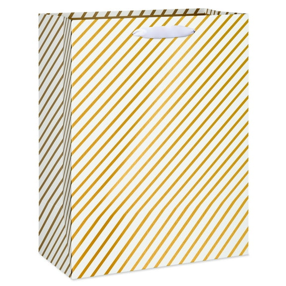 American Greetings 12.75 in. Large Wedding Gift bag, Gold and White Diagonal Stripes (1-Count)