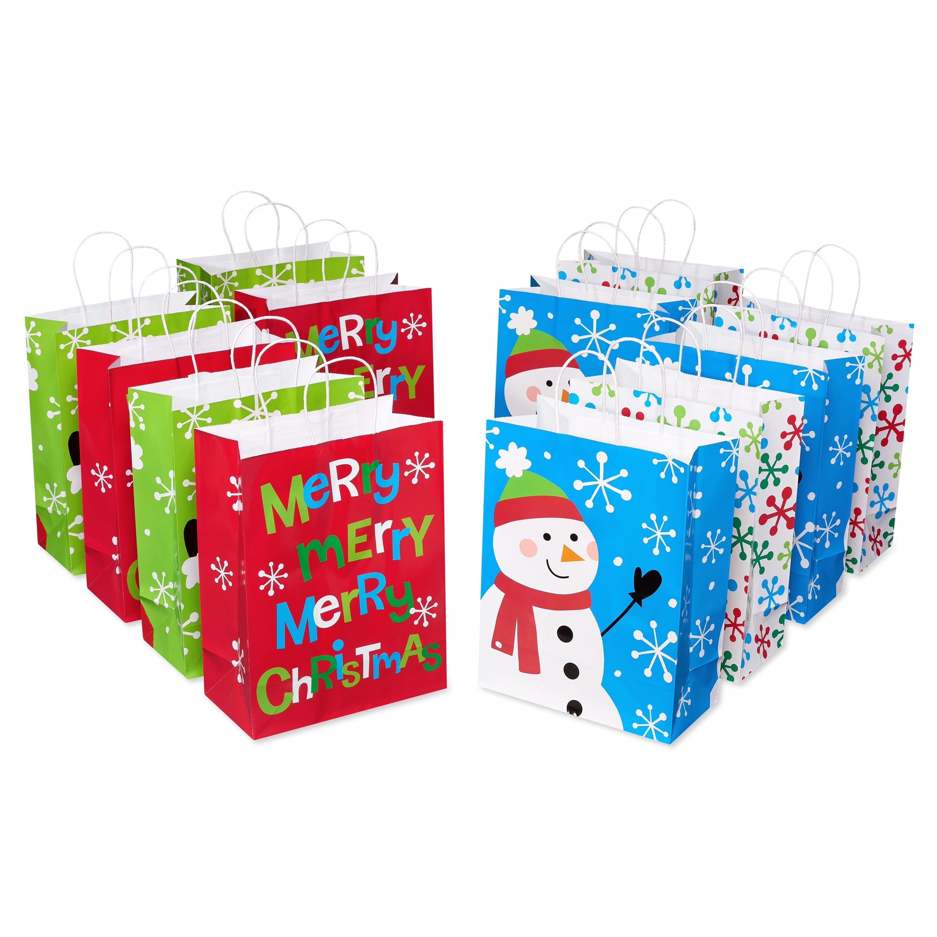 American Greetings 12 Count 13 in. Large Christmas Gift Bags, Santa, Snowman, Snowflakes and Merry Christmas