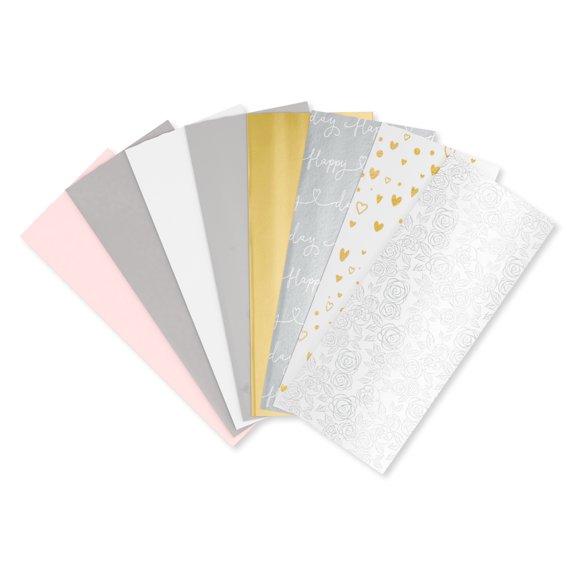 American Greetings 125 Sheet 20 in. x 20 in. Bulk Multicolor and Floral Tissue Paper for Gift Bags, Wedding, Bridal Shower, Anniversary and Engagement (Pink, White, Gold & Silver)