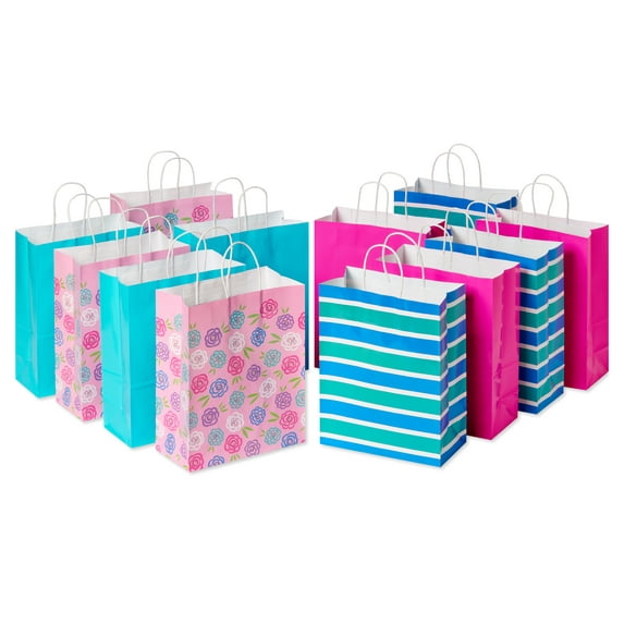 American Greetings 13" Large Gift Bags (Pink and Blue Patterns) for Birthdays, Baby Showers and All Occasions (12-Count)