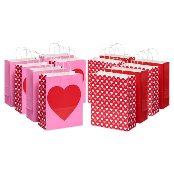American Greetings 13" Large Valentines Day Gift Bags, Hearts and Solid Colors (12-Bags)