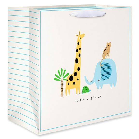 American Greetings 15.5" Jumbo Square Baby Shower Gift Bag, Jungle Animals on Ivory (1-Count)