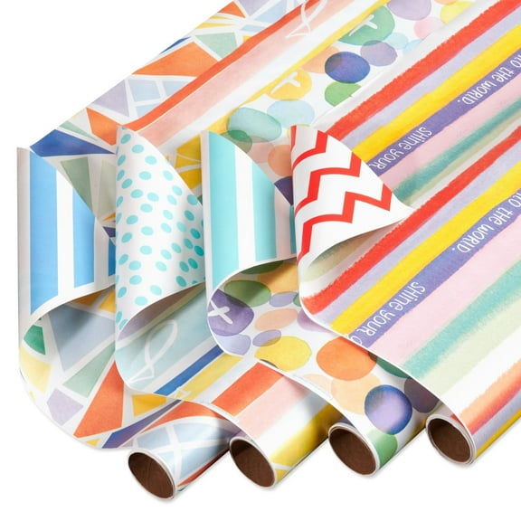 American Greetings 160 sq. ft. Reversible Religious Wrapping Paper Bundle for First Communions, Baptisms and Weddings - Designed by Kathy Davis, Cross Polka Dots, Stained Glass and Zig-Zag Stripes (4