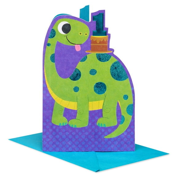 American Greetings 1st Birthday Card for Baby Boy (Dino with Cake)