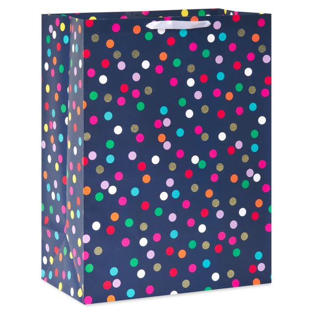 American Greetings 20" Jumbo Navy Paper Gift Bag, Polka Dots, Birthday