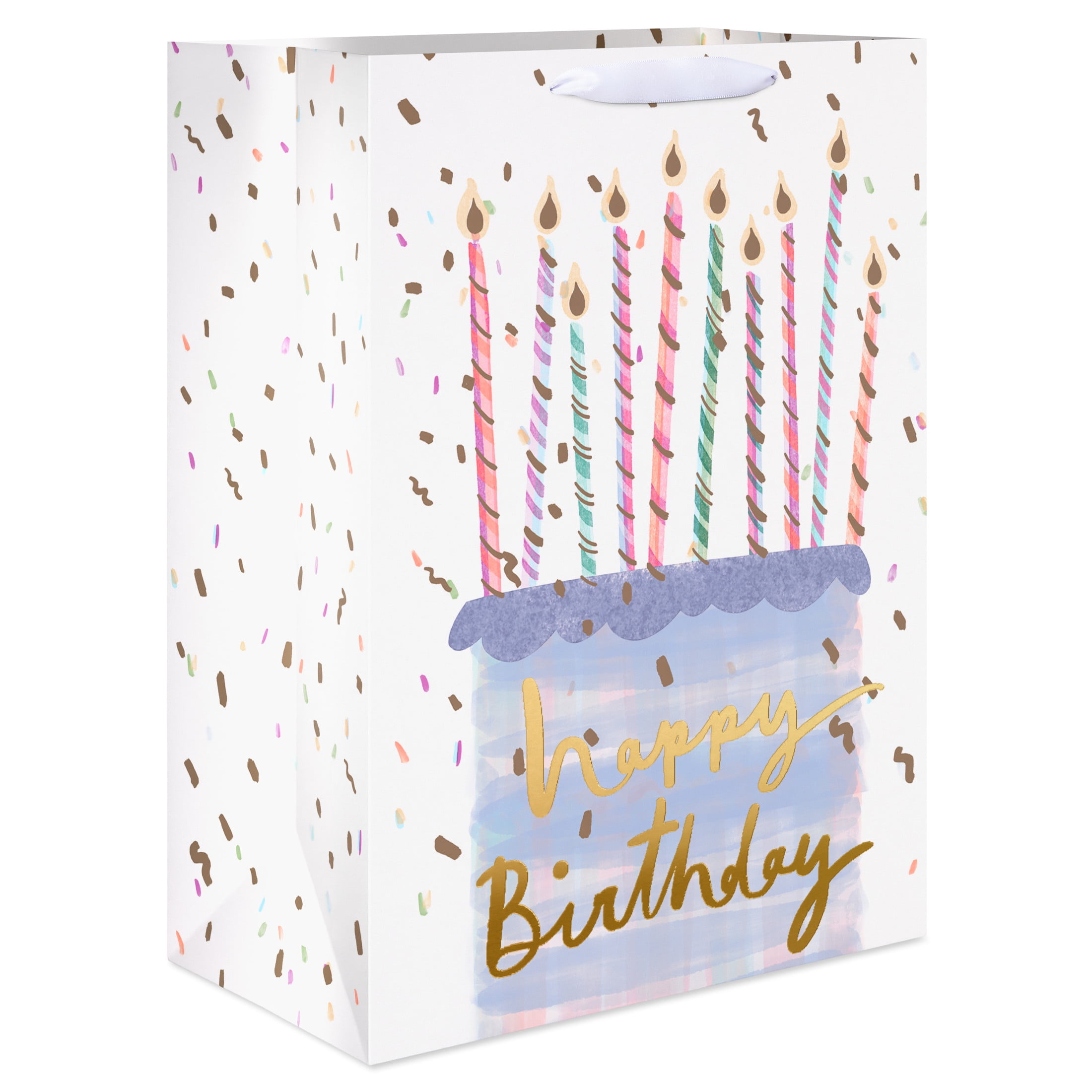 American Greetings 20" Jumbo White Birthday Gift Bag for Her, Cake and Candles (1-Count)