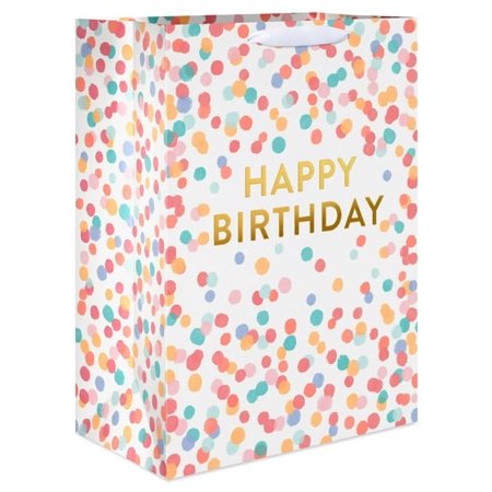 American Greetings 20" Jumbo White Birthday Gift Bag for Her, Scattered Dots (1-Count)