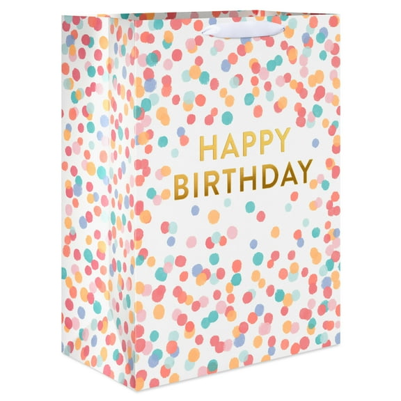 American Greetings 20" Jumbo White Birthday Gift Bag for Her, Scattered Dots (1-Count)