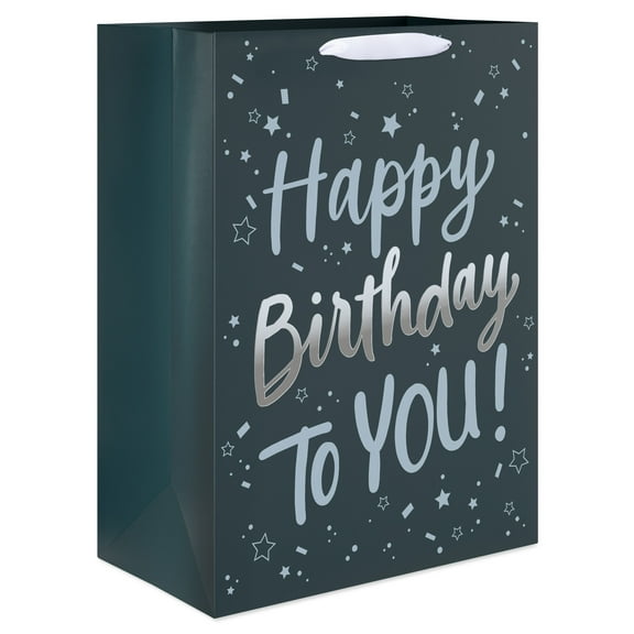American Greetings 20 in. Jumbo Black Birthday Gift Bag for Him, Silver Script (1-Count)