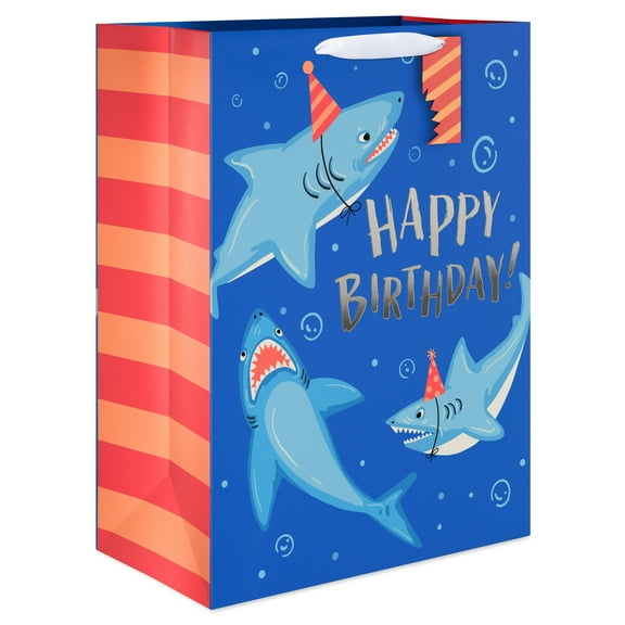 American Greetings 20 in. Jumbo Blue Birthday Gift Bag for Boy, Sharks (1-Count(