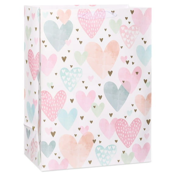 American Greetings 20 in. Jumbo Multi- Color Wedding Scattered Hearts Gift Bag (1-Count)
