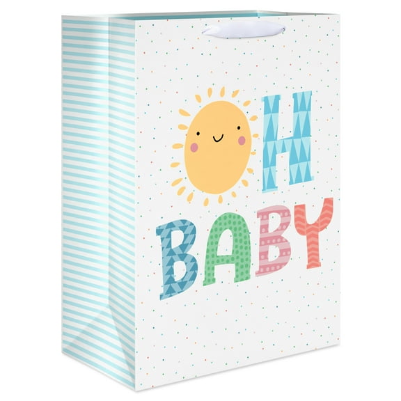 American Greetings 20 in. White Jumbo Baby Shower Gift Bag, Oh Baby (1-Count)