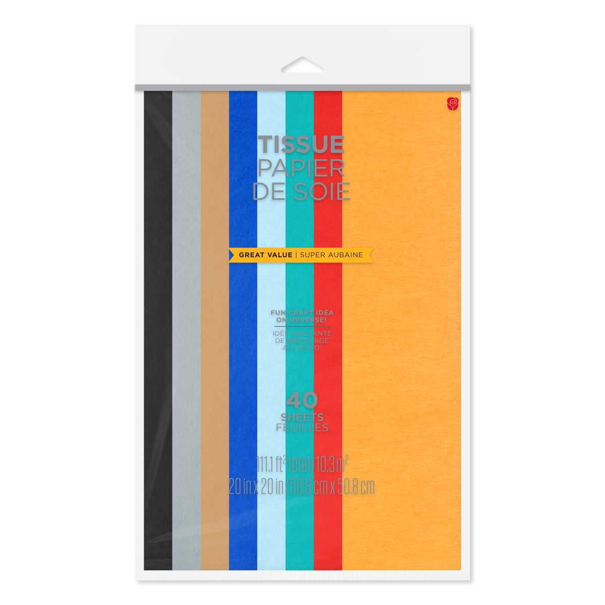 American Greetings 20 in. x 20 in. Assorted Bold Tissue Paper, Black, Gray, Tan, Navy, Light Blue, Teal, Red and Goldenrod (40-Sheets)
