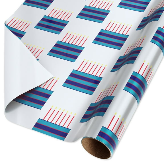American Greetings 30 in. Foil Wrapping Paper for Birthday, Blue Cakes (20 Sq. ft., 1-Roll)